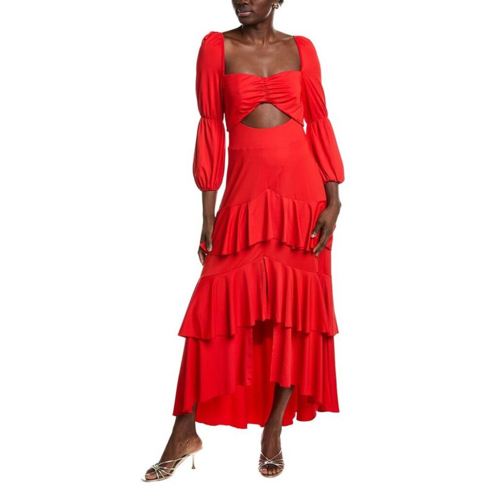 Pascale La Mode Womens  Cutout Tiered Midi Dress, Red